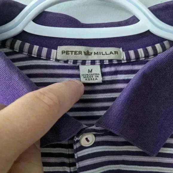 PETER MILLAR polo shirt for men size medium Purple and  White 100% cotton - Picture 2 of 8